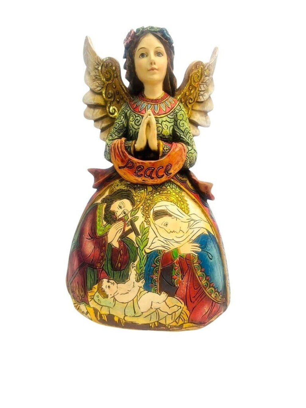 "PEACE" Angel figurine, resin, hand painted Nativity, religious
